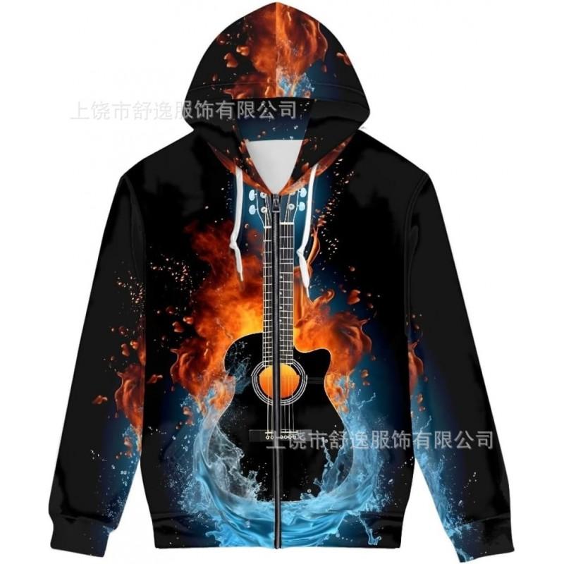 Mens Oversized Hooded Zip-Up Sweatshirt With Realistic 3D Digital Print Casual Long Sleeve Pullover