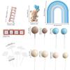 Luxury Blue Bear Cake Toppers Decorations Rainbow Balloon Bears with Balls Cake Decor for Baby Shower Girls Boys Birthday Party