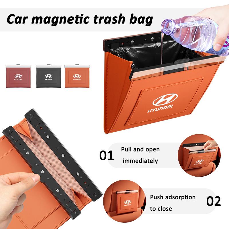 Magnetic Adsorption Car Garbage Bag Waterproof Leather Auto Back Seat Hanging Trash Bin for Car Interior Accessory for Hyundai ZZ35