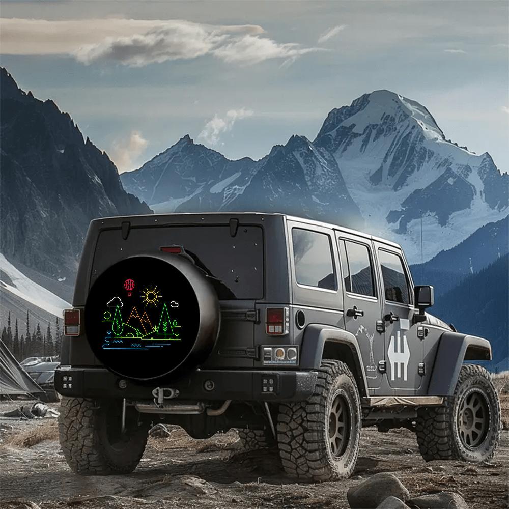 Neon Cartoon Landscape Spare Tire Cover Durable Polyester Protection for SUV Travel