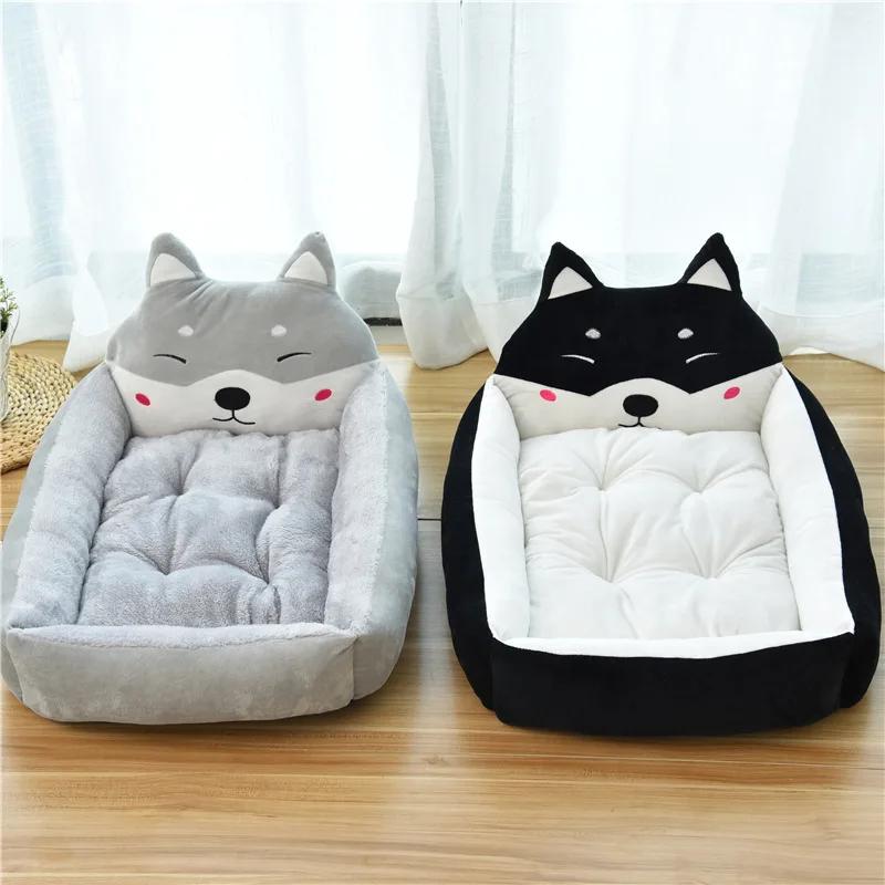 Oversize Soft Cartoon Chai Dog Shaped Dog Bed Winter Warm Cat Sleeping Mat Plush Cushion Puppy Kitten Sofa Pet Supplies