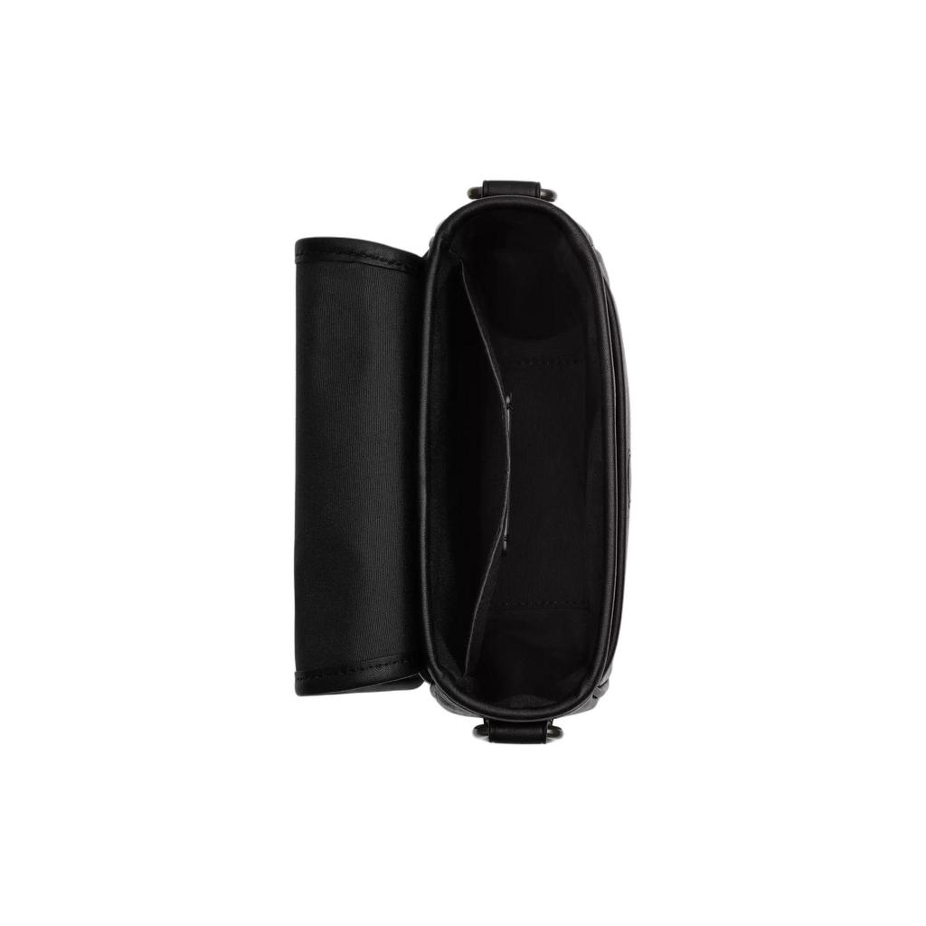 Coach 16 Textured Logo Plaque Pebble Grain Magnetic Closure Crossbody Bag Small Unisex crossbody bag Black CO914-JIBLK