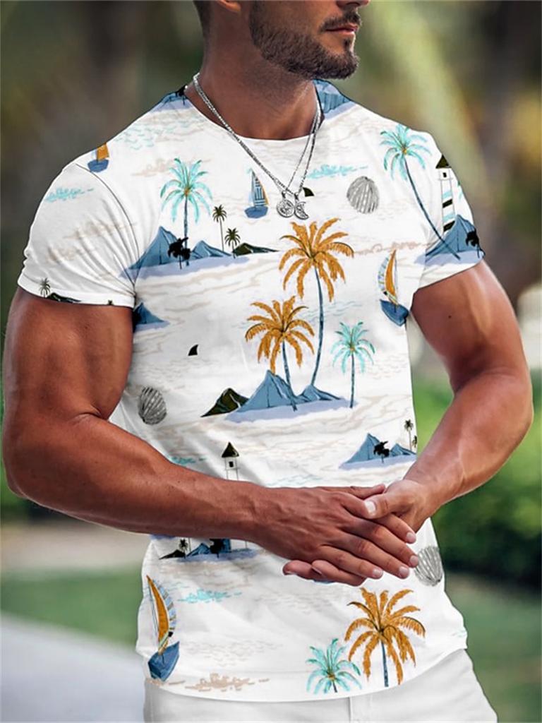 Summer Hawaiian Men's T-shirt 3d Print Tree Graphic T Shirt Fashion Short Sleeve Clothing Oversized Camiseta Streetwear Tee Tops