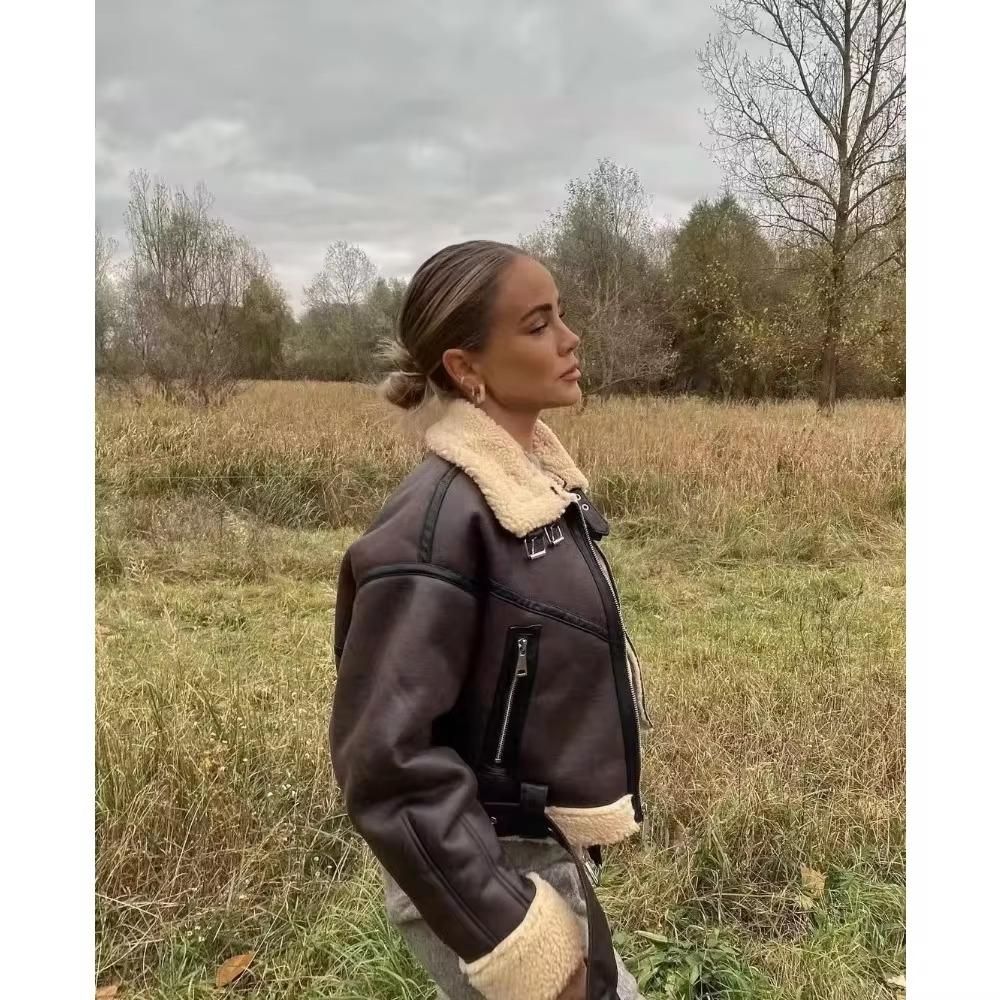 Новая женская мода толстая теплая искусственная овчина куртка пальто винтажная с длинным рукавом пояс подол женский верхняя одежда