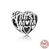 Аутентичные стерлингового серебра 925 пробы Love You Mom Heart Шарм из бисера подходит для милого модного браслета ювелирных украшений в подарок для женщин