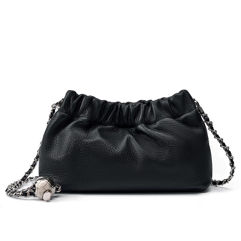 Popular Chain Underarm Bag Women's Premium Cloud Pleated Bag Women's Bag Cowhide Shoulder Messenger Bag Golden Ball Chain