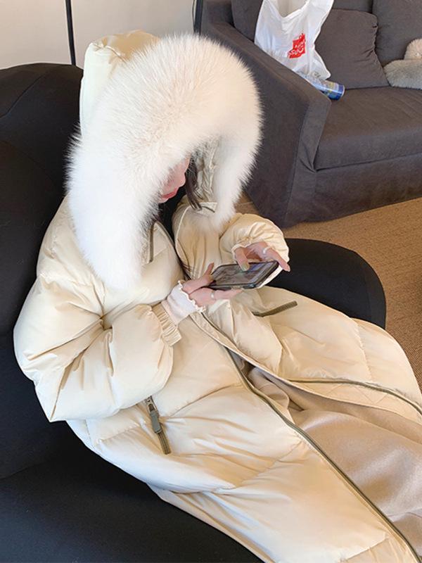 Korean Style Women's Thickened Down Jacket with Large Fox Fur Collar, Short 2026 Winter Fashion Bread Jacket
