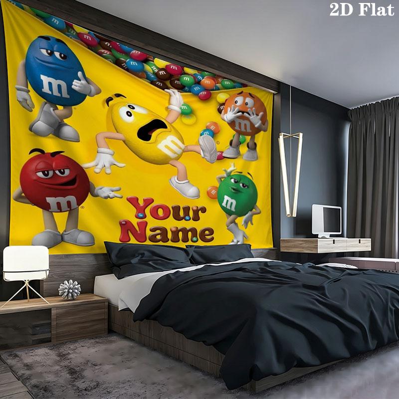M&M's Custom Name Wall Tapestry Aesthetic Wall Hanging Printed Fabric Blanket Decorative Tapestries for Bedroom Living Room Home Decor