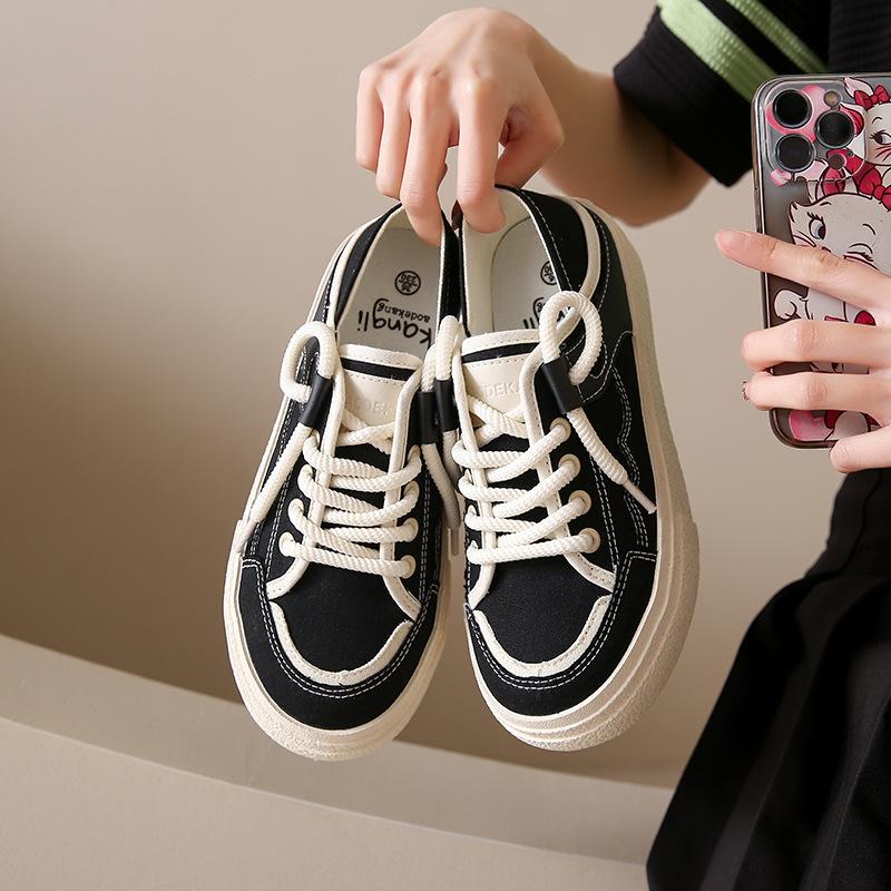 Korean Version Canvas Shoe Female Flat Bottom Comfortable 2024 New Casual Simple All-match Solid Color Womens Shoes Summertime