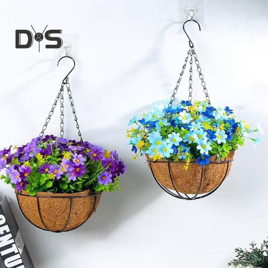 Искусственные подвесные цветы в корзине, искусственные цветы для улицы с корзиной, подвесные искусственные ромашки, искусственные растения с цепью для домашнего сада, патио, декор