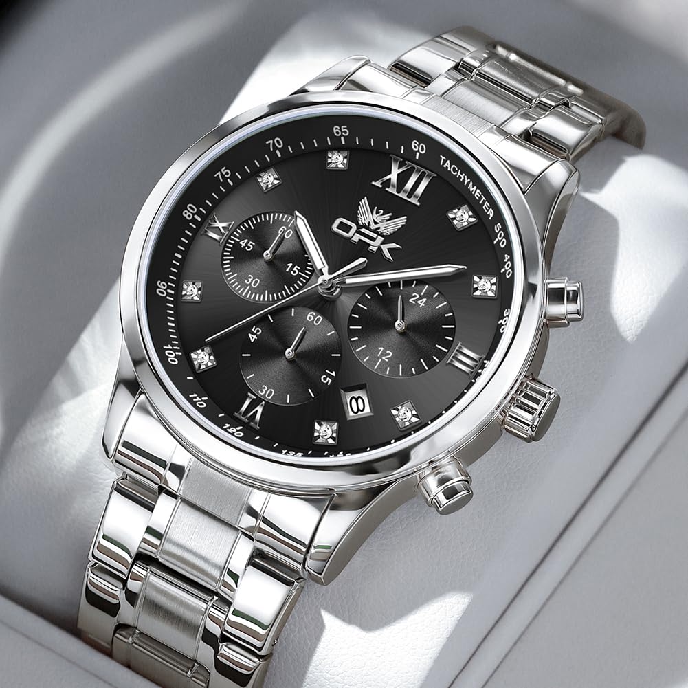 Кварцевые часы OPK с датой, люминесцентные, классические, из нержавеющей стали, для школы или офиса, мужские, дисплей, водонепроницаемые, циферблат, стильные, дизайн, многофункциональные, стальные,