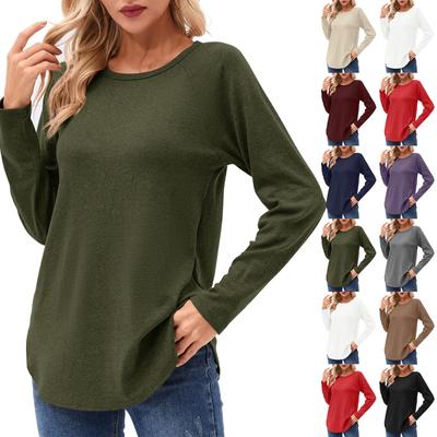 Женские рубашки с длинным рукавом осень-зима повседневная мода туника топы с круглым вырезом базовая свободная футболка