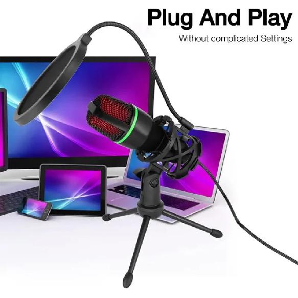 Condenser Microphone USB Wired For PC Laptop Computer Professional Gaming Accessories Kit Gamer Sound Live Streaming Podcast RGB