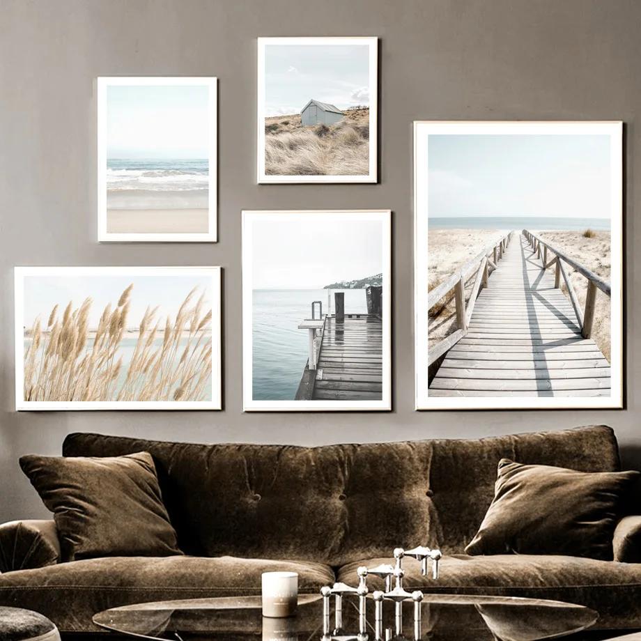 Beach Shell Starfish Bridge And Prints Wall Art Nordic Posters Canvas Painting Wall Pictures For Living Room Marine Style Decor