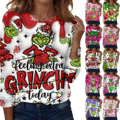 Женская модная повседневная блузка с длинным рукавом и круглым вырезом, пуловер с принтом