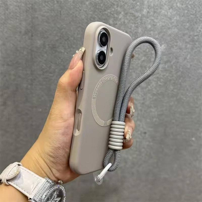 Для Magsafe Liquid Silicone Lanyard Case для iPhone 16 15 14 13 12 11 Pro Max 16 Plus Microfiber Indoor Bracelet Cover