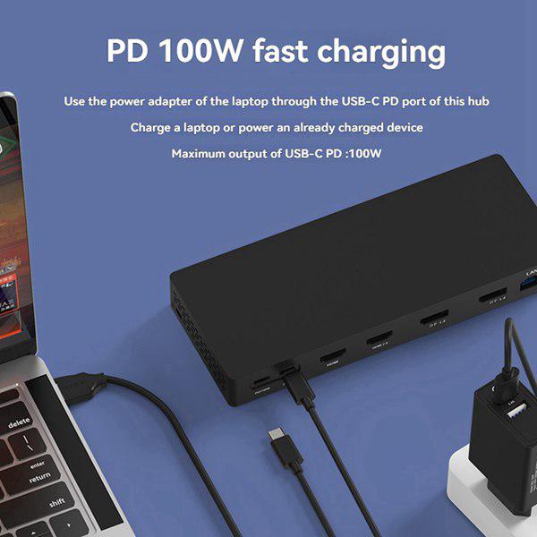 Black Aluminum Alloy Type-C Expansion Dock with DP & HDMI for Five-Screen Independent Display Conversion - 1 Unit