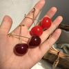 Cute Sweet Simulation Red Cherry Gold Color Fruit Stud Earrings for Women Girl Gift