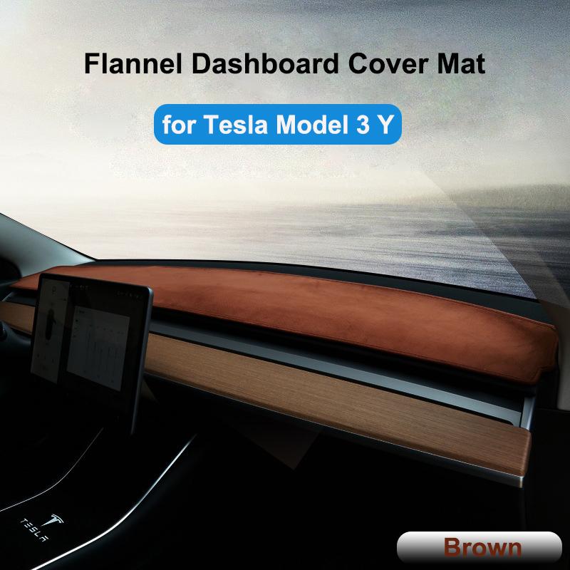 Top Flannel Dashboard Cover Pad For Tesla Model 3 Y Sunshade Protector Anti-UV Dash Mat Sun-shading Non-slip Car
