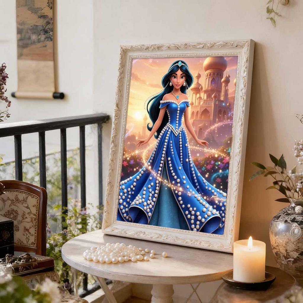 Disney Жемчужная живопись Принцесса Жасмин Синее Жемчужное Платье Без Бретелек Длины До Пола 5D Жемчужная Вышивка Крестиком Набор для Дома и Класса Декоративная Цель