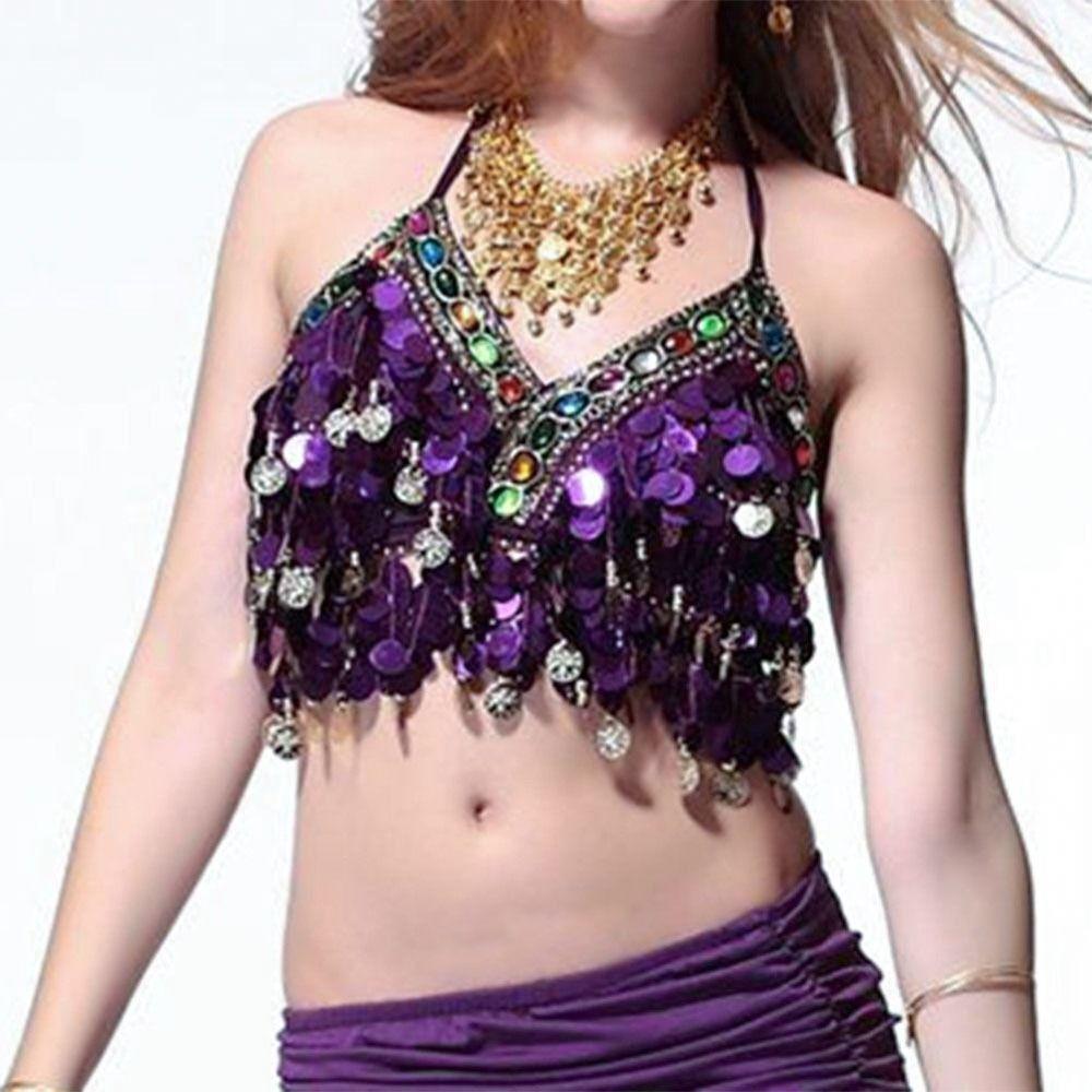Nightclub Tassel Sequin Show Costumes Halter Bra Performance Top Belly Dance Bra