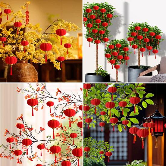 Flannel Chinese New Year Lantern Mini Red Lucky Hanging Lanterns with Tassel for Spring Festival Party Wedding Supplies