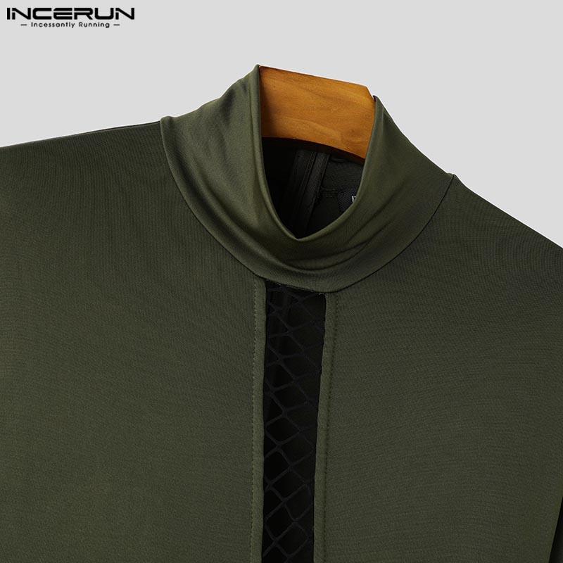 INCERUN Мужские комбинезоны с длинным рукавом в сетку в стиле пэчворк, длинные, домашняя одежда, облегающие комбинезоны