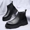British Style Mens Leather Chelsea Boots Platform Ankle Boots Man Thick Bottom Motorcycle Footwear Punk Style Black Casual Shoes