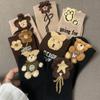 Женские модные носки средней длины с плюшевым медведем и цветком, осень/зима - Кофейный/черный