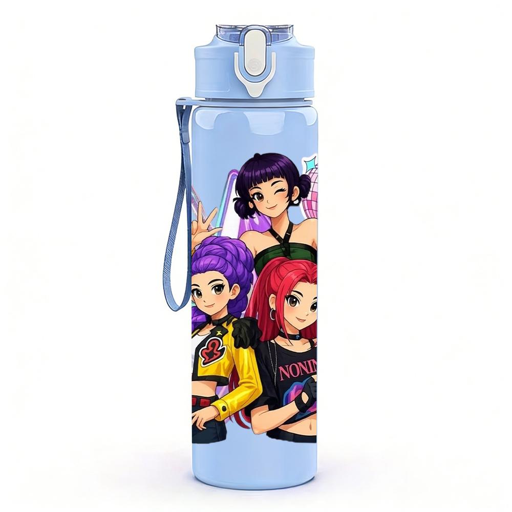 1PC Purple Hair Girls Group Art 750ml Color Plastic Sports Water Bottle Leakproof Flip Straw Lid Suitable for Sports Office Home Use