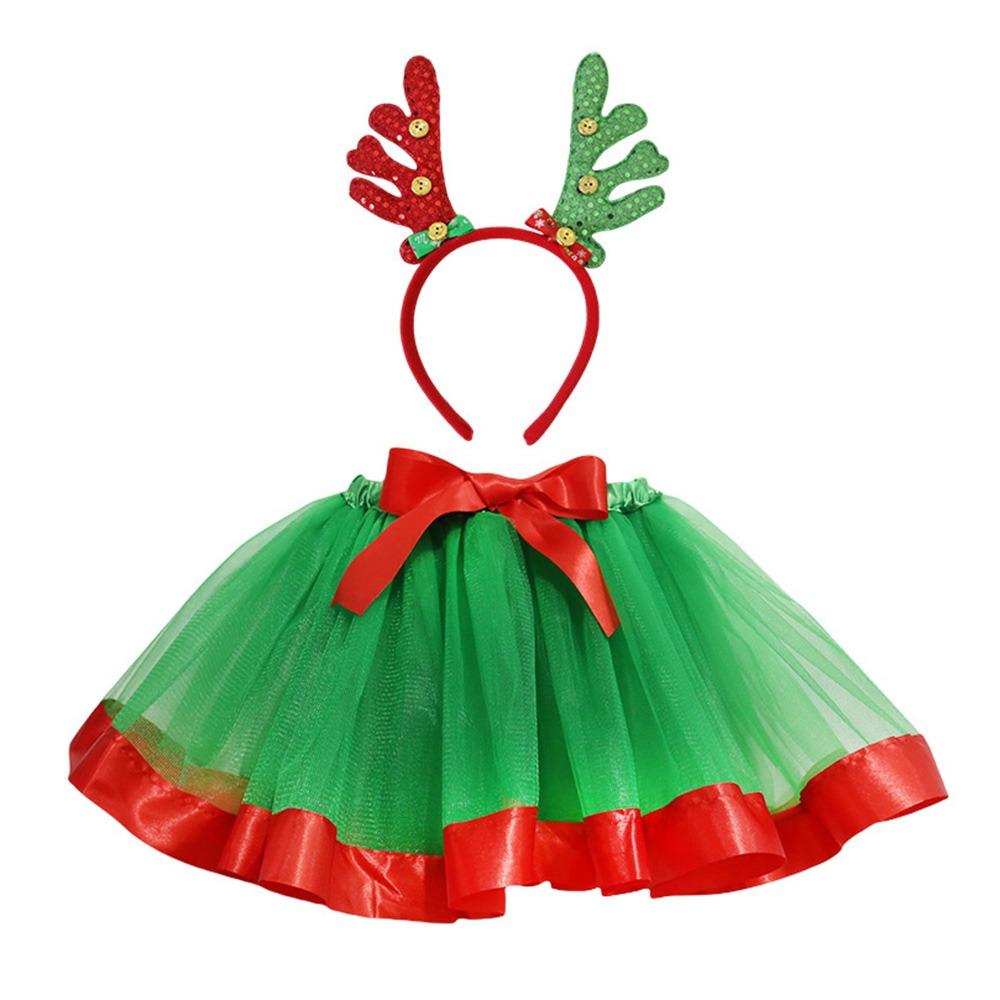2-Piece Set Children's Tulle Skirt Christmas Party Performance Outfit  For Height 80-140cm