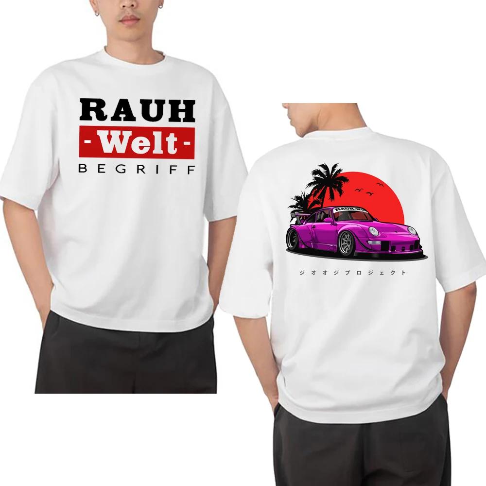 RWB 993 964 JDM Тюнинг Автомобиля Задняя Классическая Футболка RAUH Welt BEGRIFF Футболка Мужская С коротким рукавом Япония Хип-Хоп Мальчик Белая Повседневная Футболка