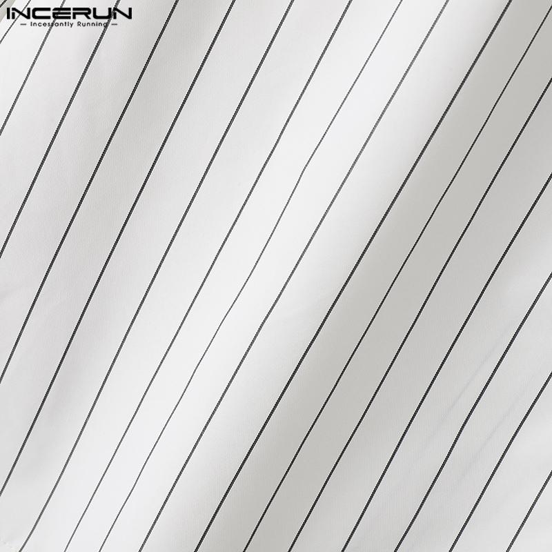 INCERUN Осенние мужские рубашки в полоску с длинным рукавом и воротником-стойкой, топы с повязками Bagge