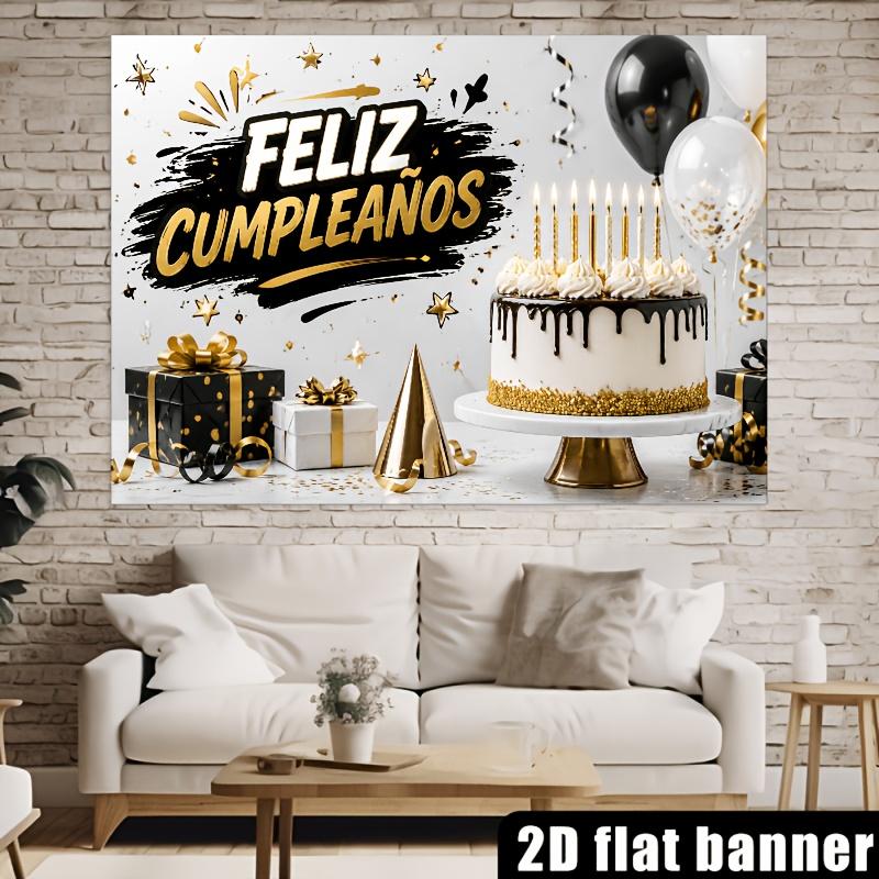 Black and gold Spanish-themed birthday banner background suitable for indoor and outdoor birthday celebrations