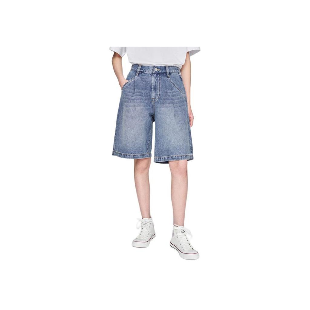 Lee SS25 Свободный крой Плиссированный дизайн Модные пятиточечные джинсовые шорты Унисекс шорты Светло-синие LUB009895203487A08125