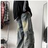 Men's Summer Trendy Wide-Leg Cargo Jeans with Large Pockets - Washed Retro Floor-Length Pants
