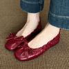 Fashion Red Bow Pleated Design Brand Ballet Flat Shoes Women Retro Round Toe Shallow Mary Jane Shoes Comfortable Moccasin Casual Shoes