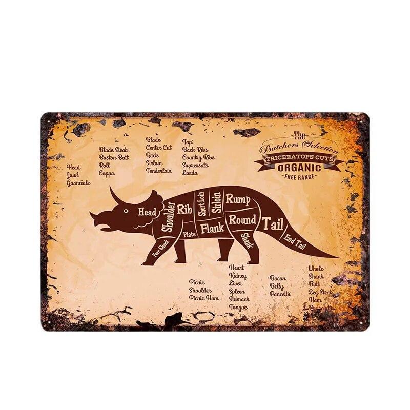 Butcher Shop Vintage Metal Sign Kitchen Poster Beef Pig Duck Meat Cuts Collection Guide Retro Wall Plaque Painting Craft 20x30cm