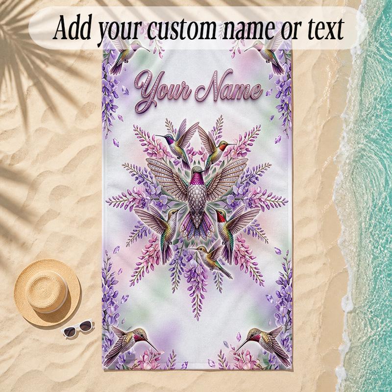 Birds Theme Soft Beach Towel Personalized Custom Name Text Towel Portable for Beach Pool Travel