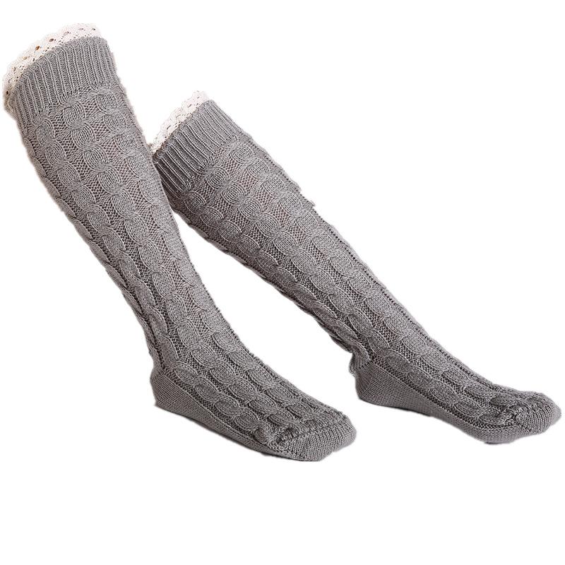 Новые женские вязаные чулки, утолщенные кружевные леггинсы, теплые бахилы