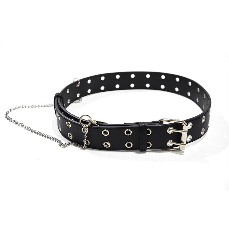 Женский ремень в стиле панк с двухрядной пряжкой и круглыми отверстиями