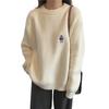 Women's Sweet Bear Embroidery Sweater, Age-Reducing, Round Neck, Soft & Loose Knit, Autumn/Winter Korean Style Top