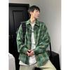 TGNS Trendy Spring Brushed Plaid Shirt Unisex Retro American Loose Casual Japanese Style Universal Couple Jacket