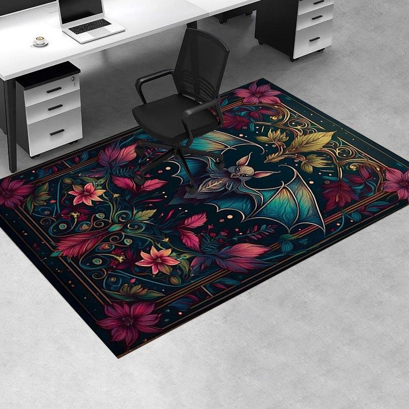"Bat & Floral Fantasy: Artistic Wall Decor"Office Mat Home Decor Office Desk Chair Rugs Chair Carpet for office Chair Mat Gift For Halloween