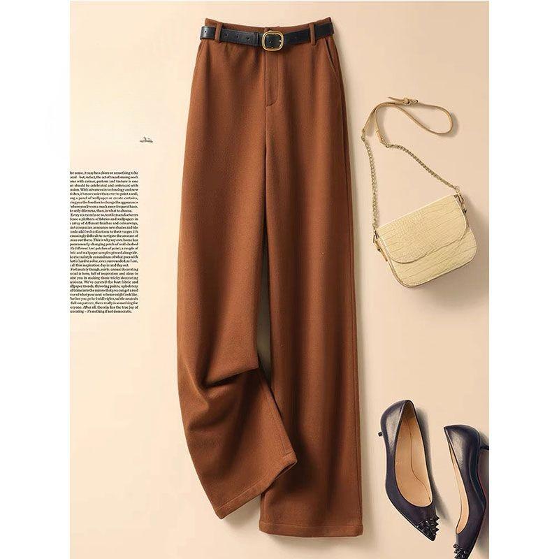 Серые модные шерстяные брюки, женские брюки с высокой талией для осени и зимы