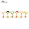 Alisouy 2PCS New Stainless Steel Women Girl Flower Enamel Opal Stone Ear Studs Earrings Tragus Cartilage Helix Piercing Jewelry
