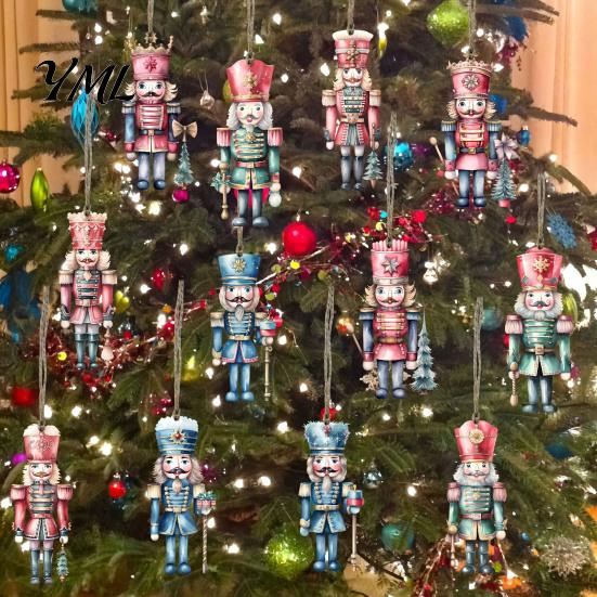 Christmas Fireplace Ornament 12/24/36Pcs Nutcracker Wooden Ornaments, Watercolor Soldier Hanging Decoration Decorative Set for Tree, Holiday