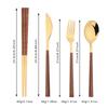 16Pcs Gold Flatware Cutlery Set Chopsticks Knife Fork Spoon Set Imitation Wooden Handle Korean Dinnerware Luxury Tableware
