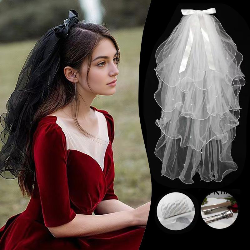 1 шт. бант на голову невесты из марли женская мода свадебная короткая фата тюль два слоя свадьба с гребнем для волос брак