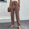 Women's Fashion Casual Solid Color Print High Waist Trousers Pants & Capris
